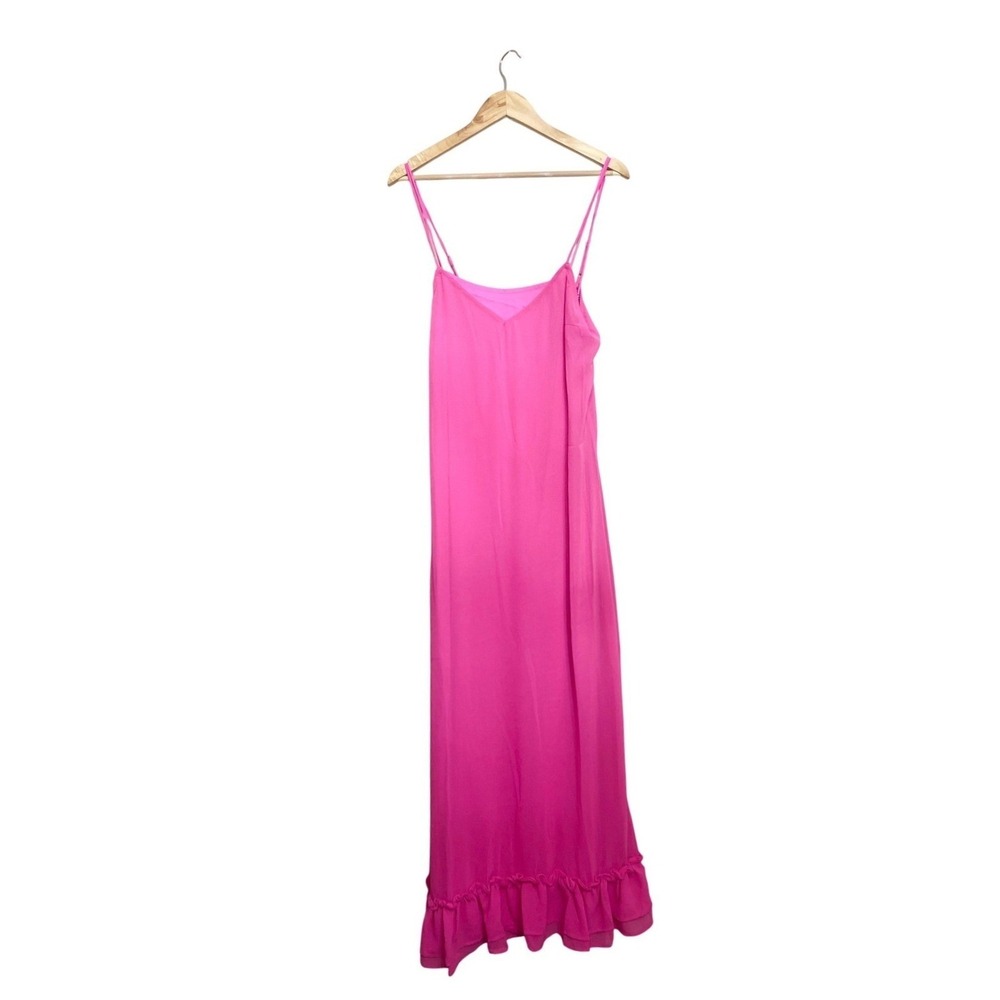 Line and Dot Pink Ruffle Hem Maxi Dress V-Neck Spaghetti Strap Womens Size M NEW